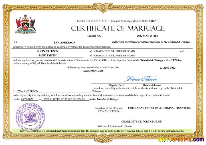 Trinidad and Tobago marriage certificate